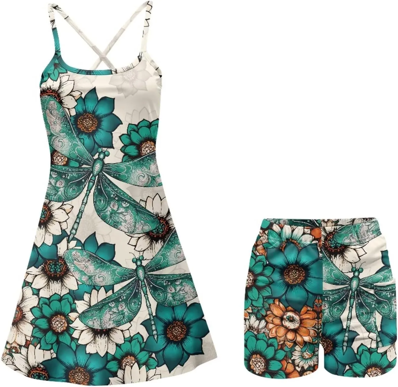 Suspenders Tennis Dresses for Women with Shorts Underneath Workout Dress with Pockets Summer Golf Outfits