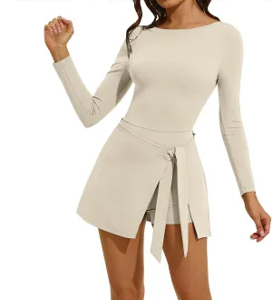 Tennis Dresses for Women Long Sleeve Wrap Skirt with Built in Shorts Golf Athletic Dress Active Workout Skort Dress