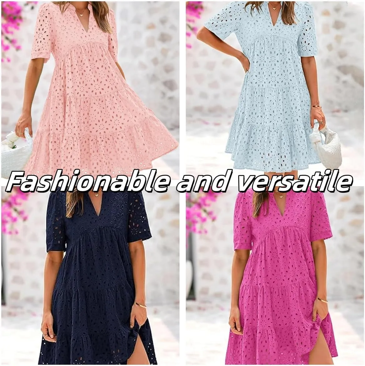 The Beauty North Eyelet Dress, 2025 Women's Elegant Hollow Out Lace Ruffle Casual Mini Dress, Summer Eyelet Ruffle Dresses