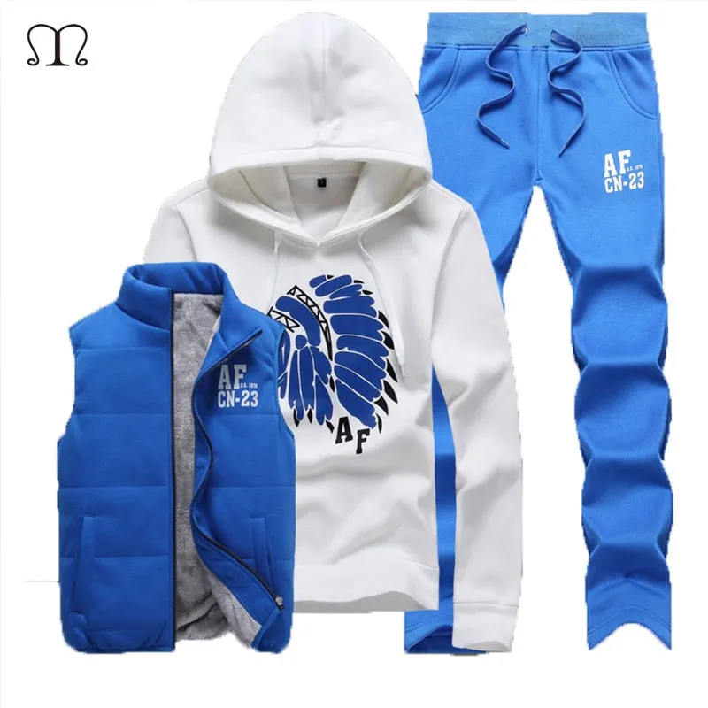 Three-Piece Hoodied Sweatsuit/Tracksuit Sets with inner Vest