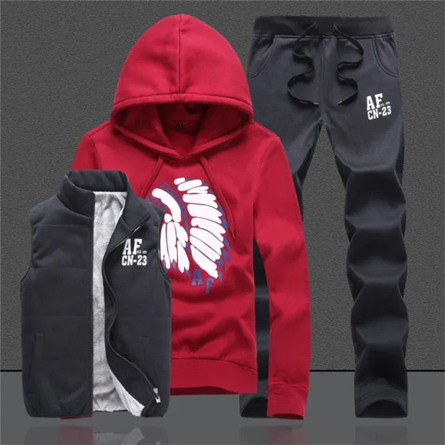 Three-Piece Hoodied Sweatsuit/Tracksuit Sets with inner Vest