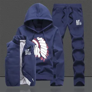 Three-Piece Hoodied Sweatsuit/Tracksuit Sets with inner Vest