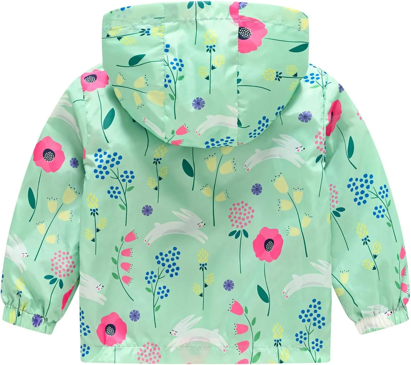 Toddler Girls Boys Flower Print Zip Hooded Jacket Kids Trench Rain Jacket Outerwear Lightweight Windbreaker Coat