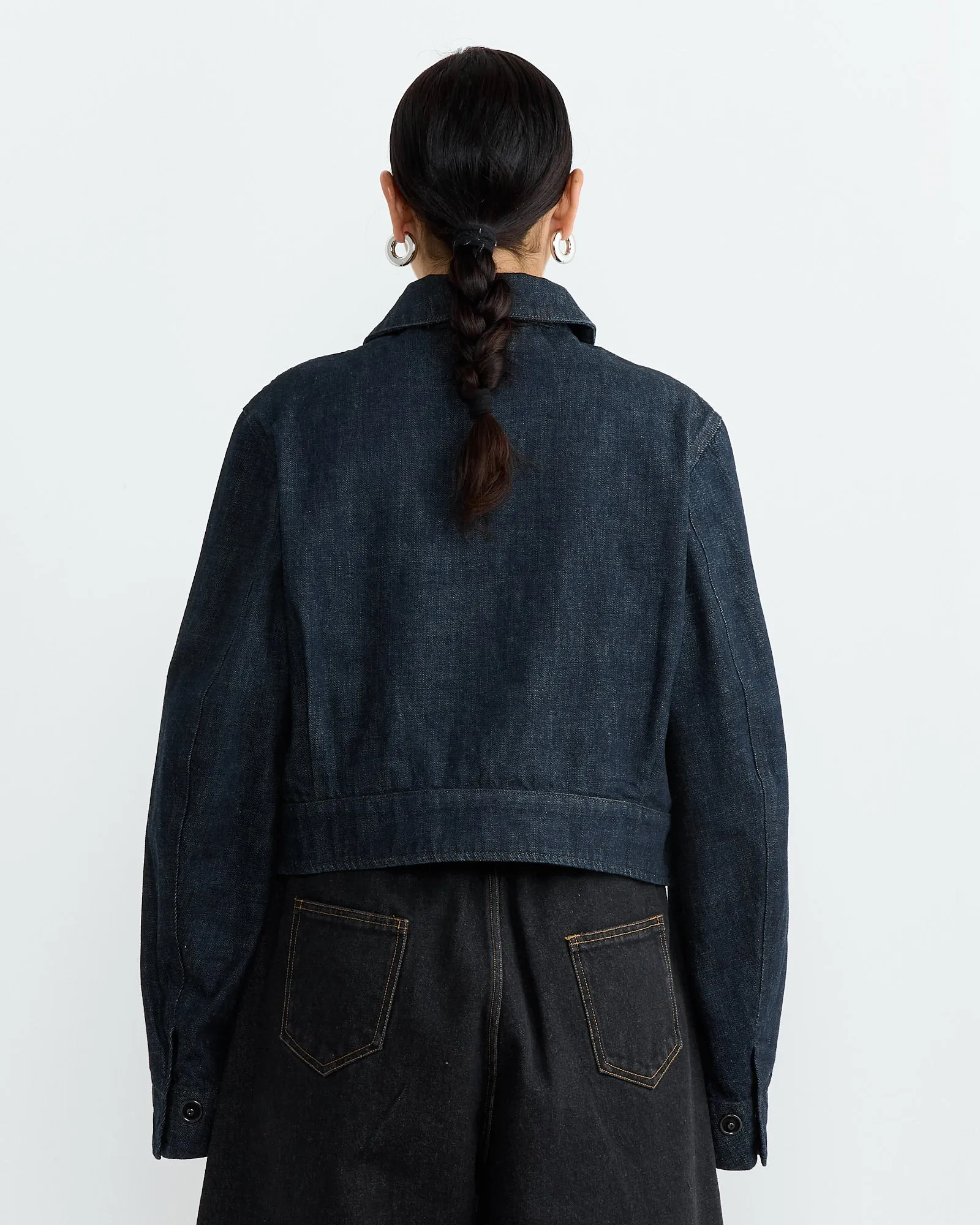 Two Pocket Cropped Jacket in Denim Indigo