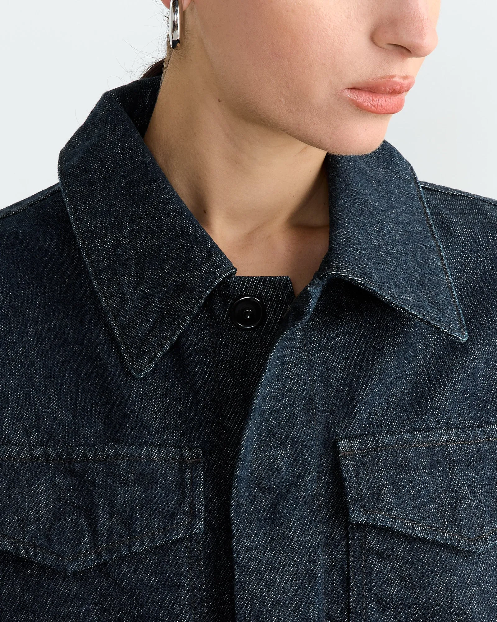 Two Pocket Cropped Jacket in Denim Indigo