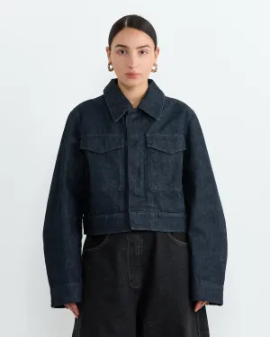 Two Pocket Cropped Jacket in Denim Indigo