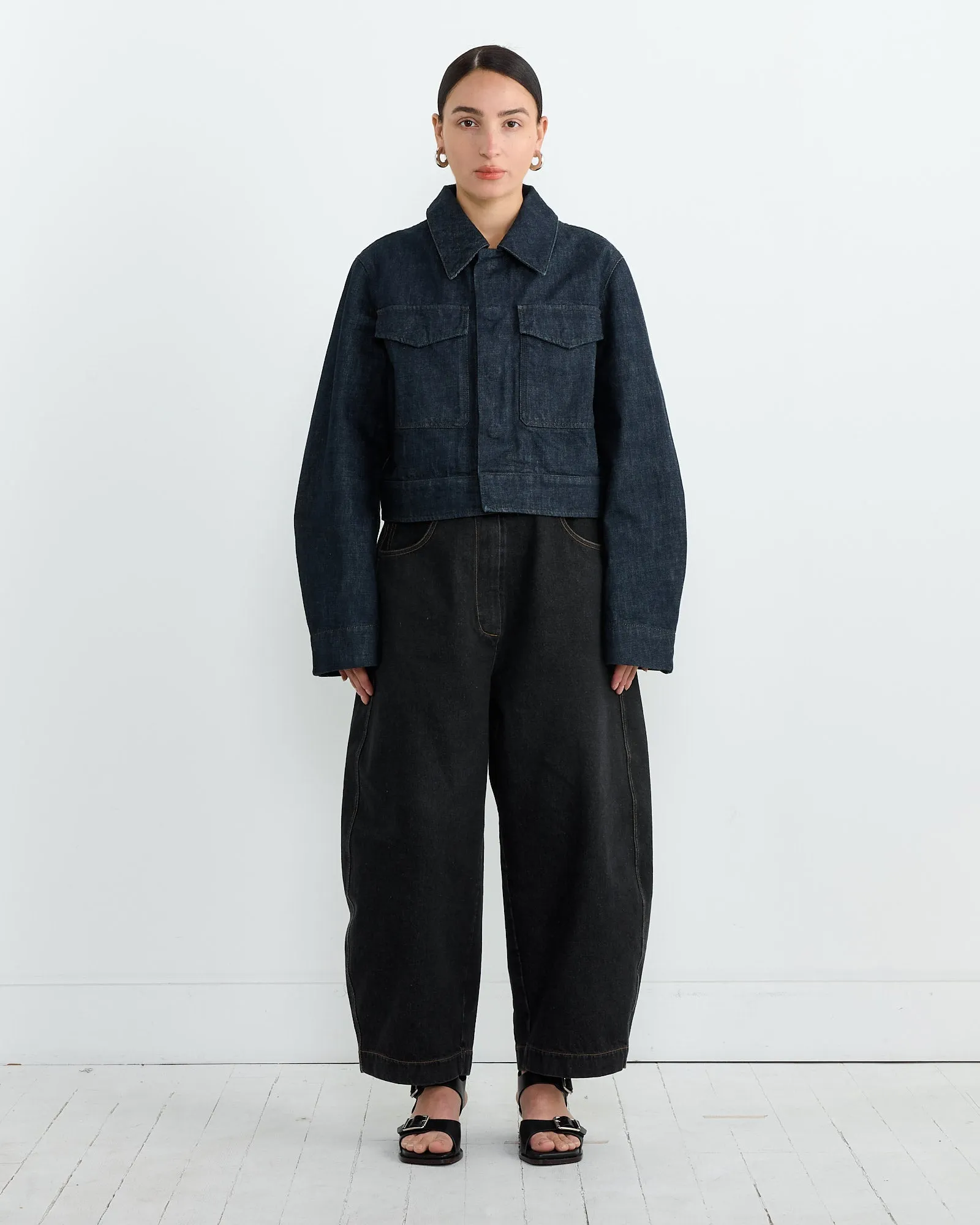 Two Pocket Cropped Jacket in Denim Indigo