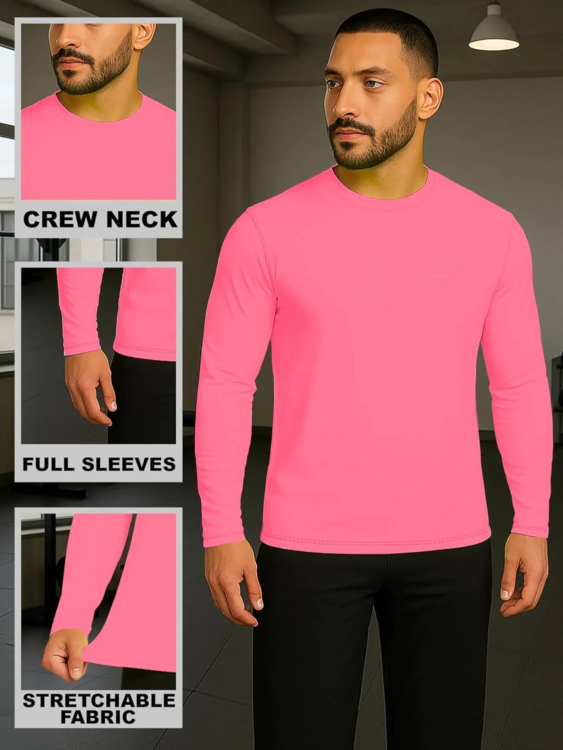 URBAN BUCK Mens Neon High Visibility Running Shirt - Lightweight Long Sleeve Workout Swim UPF50  Basic Sun T-Shirt for Men