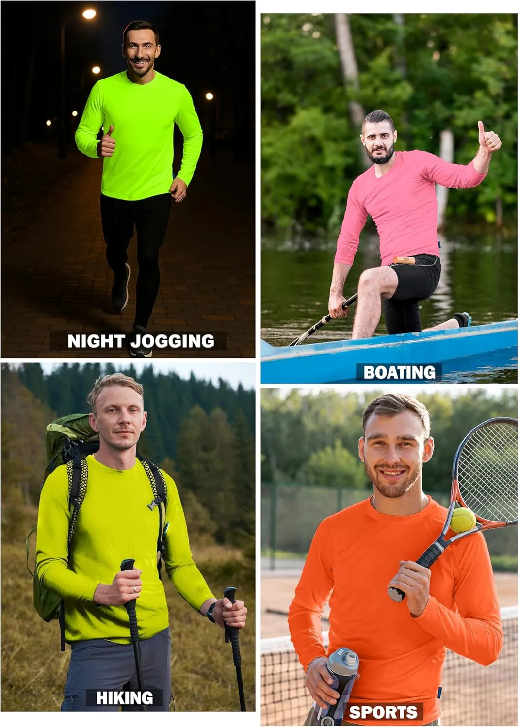 URBAN BUCK Mens Neon High Visibility Running Shirt - Lightweight Long Sleeve Workout Swim UPF50  Basic Sun T-Shirt for Men