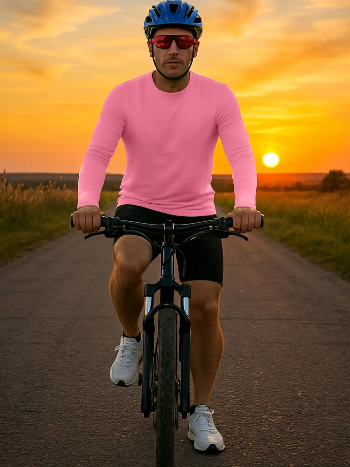 URBAN BUCK Mens Neon High Visibility Running Shirt - Lightweight Long Sleeve Workout Swim UPF50  Basic Sun T-Shirt for Men