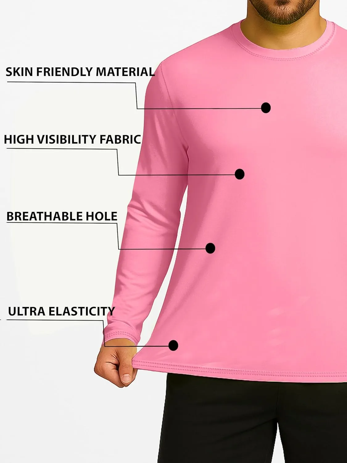 URBAN BUCK Mens Neon High Visibility Running Shirt - Lightweight Long Sleeve Workout Swim UPF50  Basic Sun T-Shirt for Men