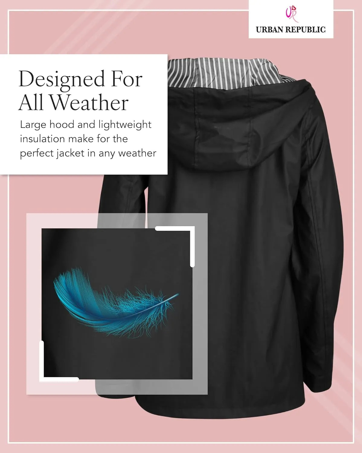 URBAN REPUBLIC Rain Jacket Women - Lightweight Waterproof Windbreaker for Women (S-3XL)