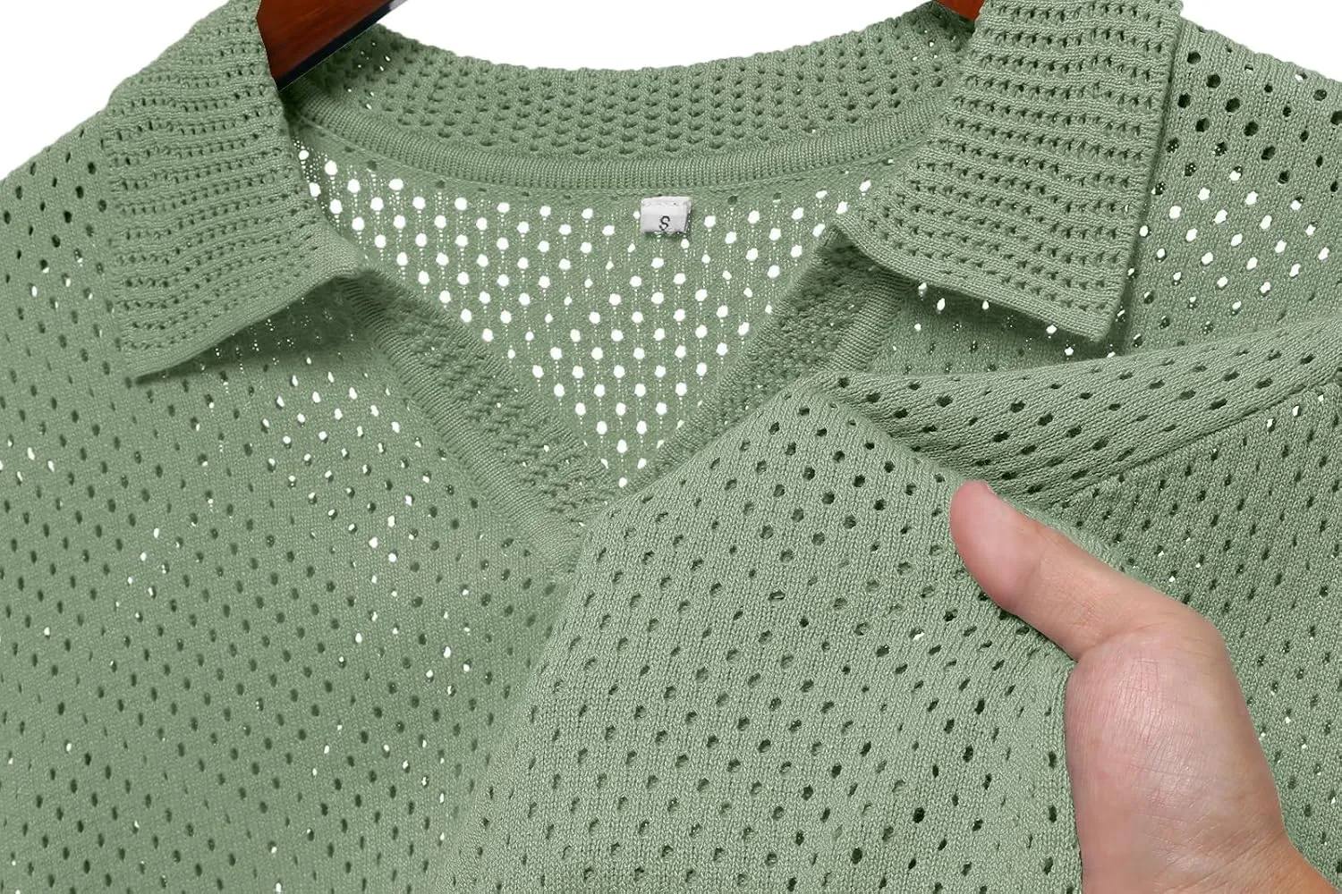 URRU Mens Knit Polo Shirt Short Sleeve Hollow Out Shirt Texture Knitted Polo Shirts for Men