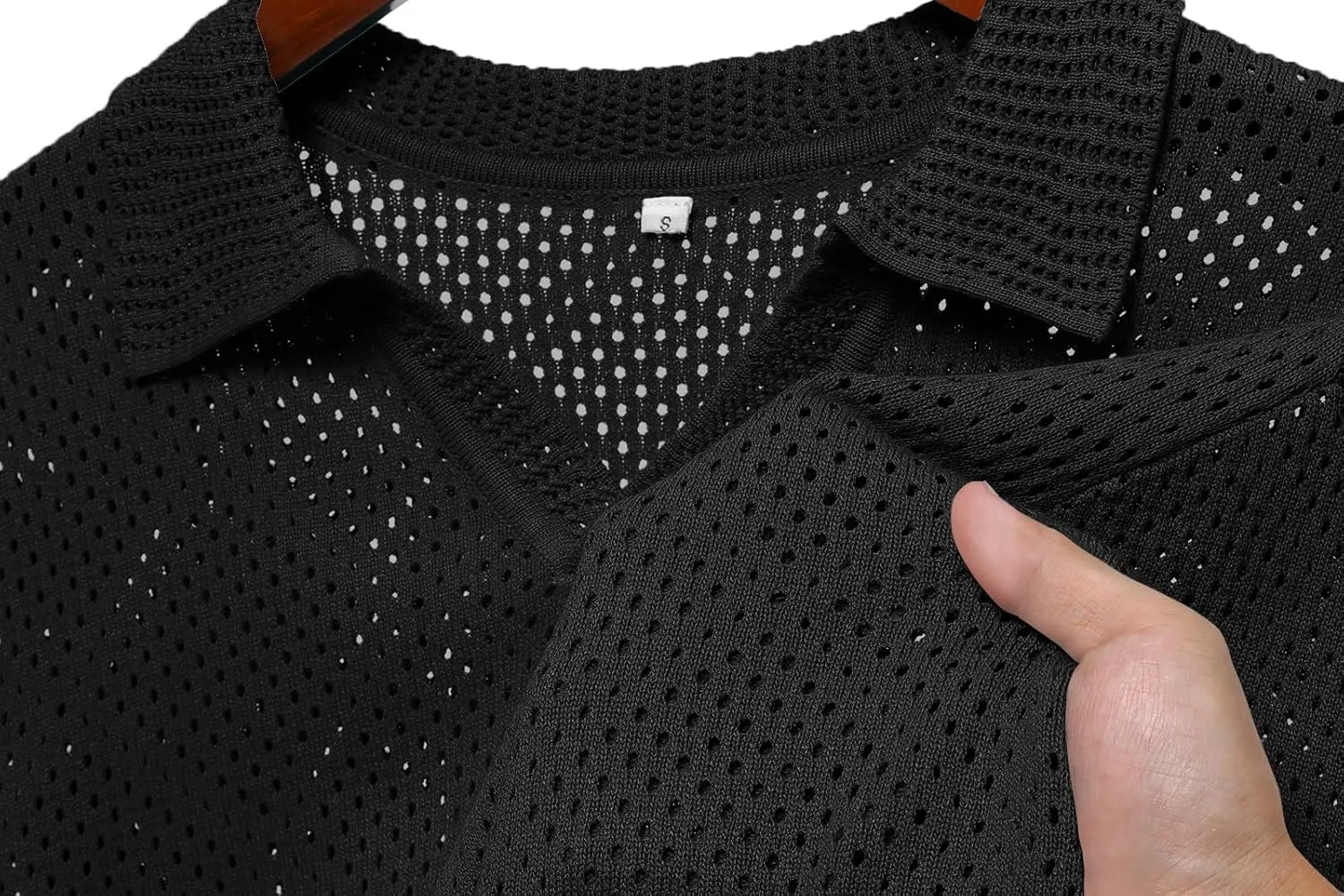 URRU Mens Knit Polo Shirt Short Sleeve Hollow Out Shirt Texture Knitted Polo Shirts for Men