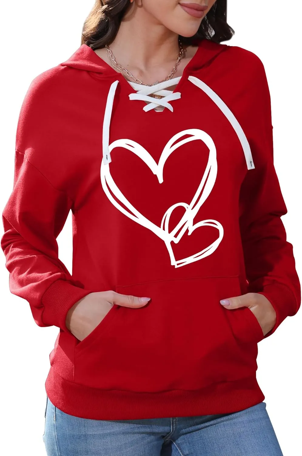 Valentines Sweatshirt Women: Love Heart Graphic Hoodie Long Sleeve Shirt Lovers Gift Pullover Top