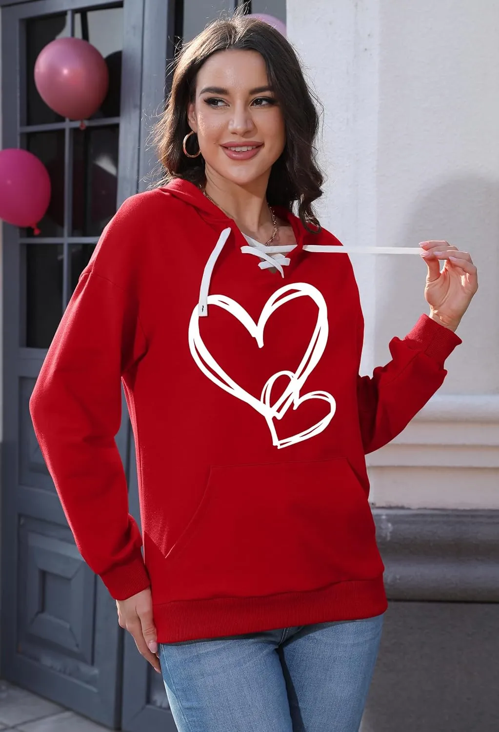 Valentines Sweatshirt Women: Love Heart Graphic Hoodie Long Sleeve Shirt Lovers Gift Pullover Top