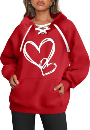 Valentines Sweatshirt Women: Love Heart Graphic Hoodie Long Sleeve Shirt Lovers Gift Pullover Top