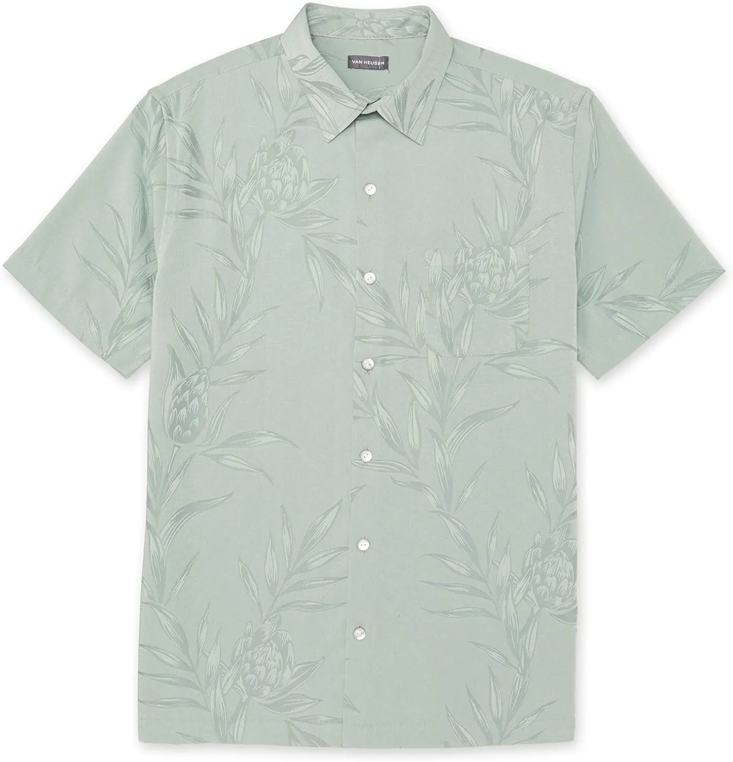 Van Heusen Men's Air Tropical Short Sleeve Button Down Poly Rayon Shirt
