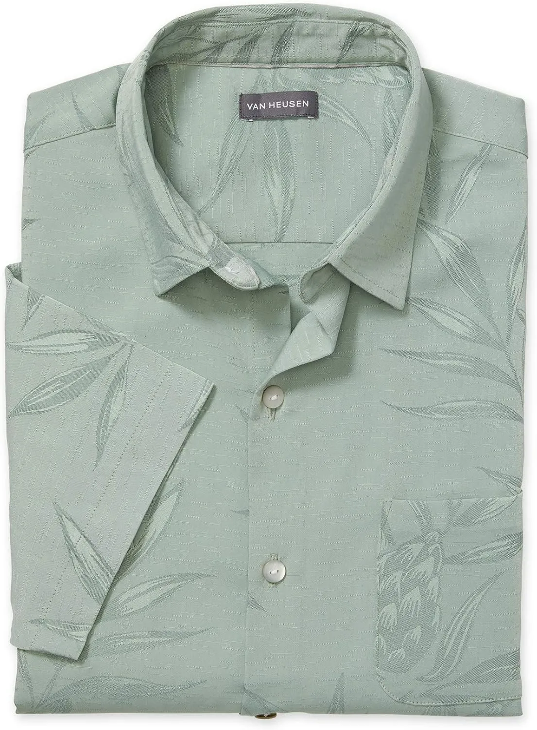 Van Heusen Men's Air Tropical Short Sleeve Button Down Poly Rayon Shirt