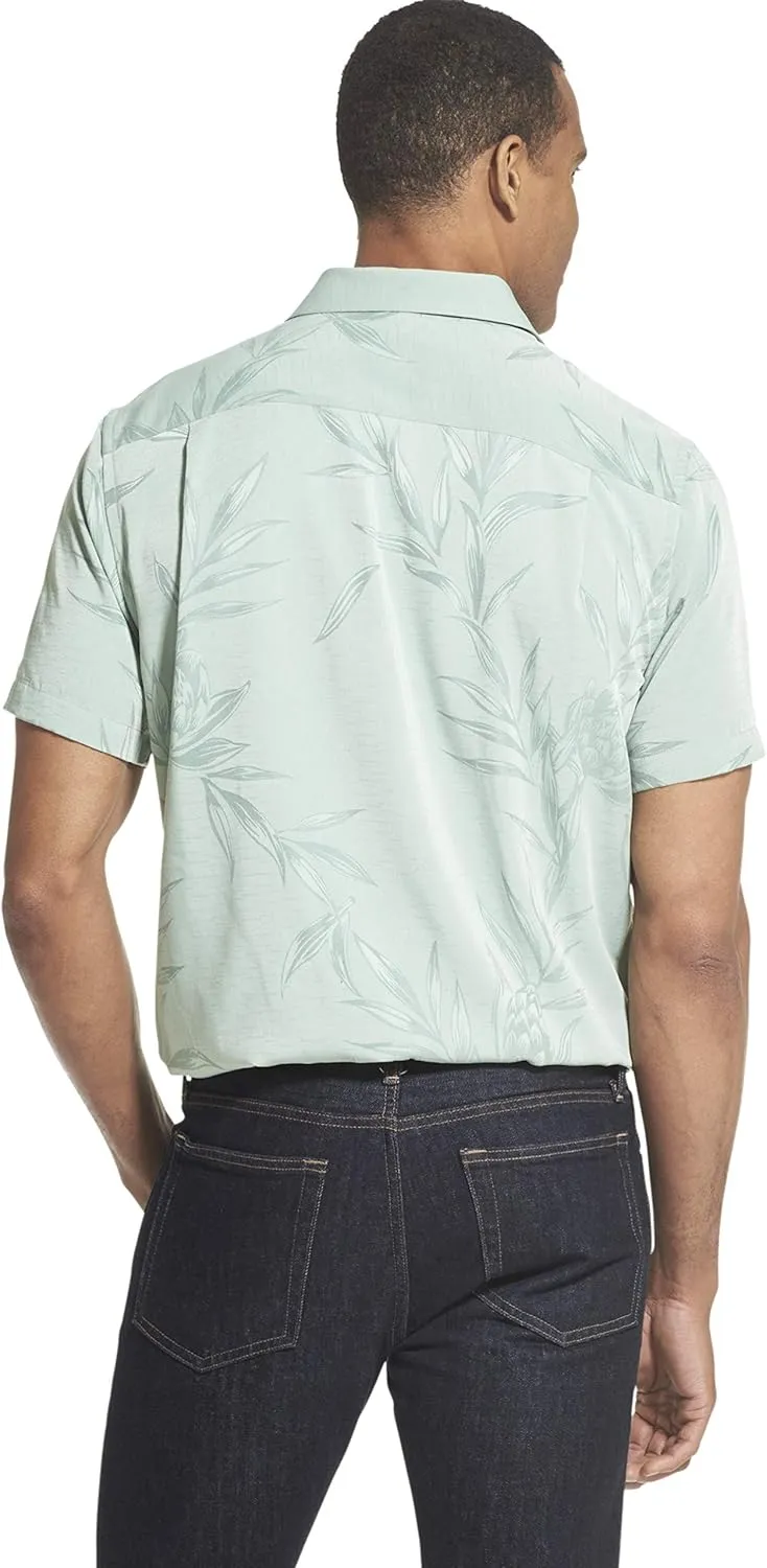 Van Heusen Men's Air Tropical Short Sleeve Button Down Poly Rayon Shirt
