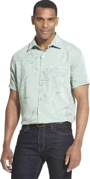 Van Heusen Men's Air Tropical Short Sleeve Button Down Poly Rayon Shirt