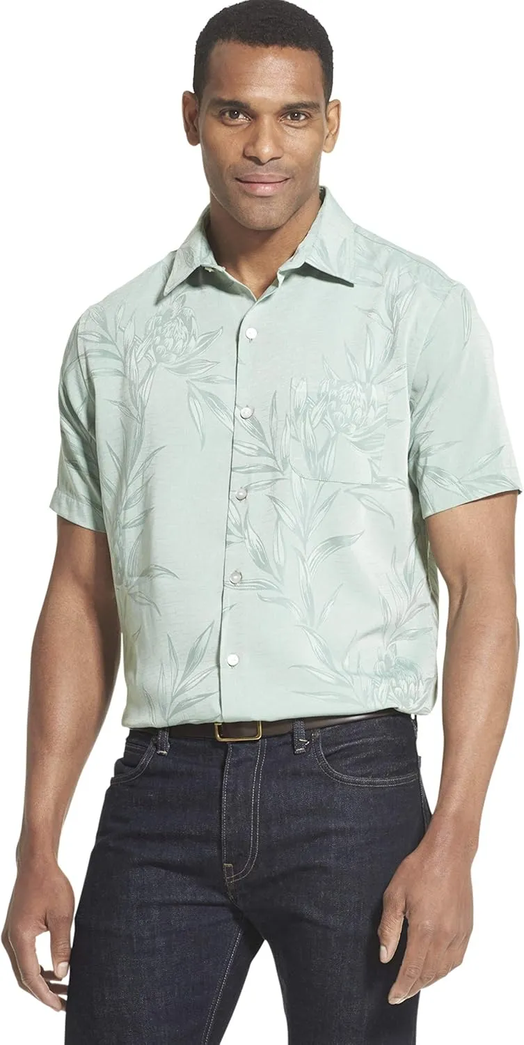 Van Heusen Men's Air Tropical Short Sleeve Button Down Poly Rayon Shirt