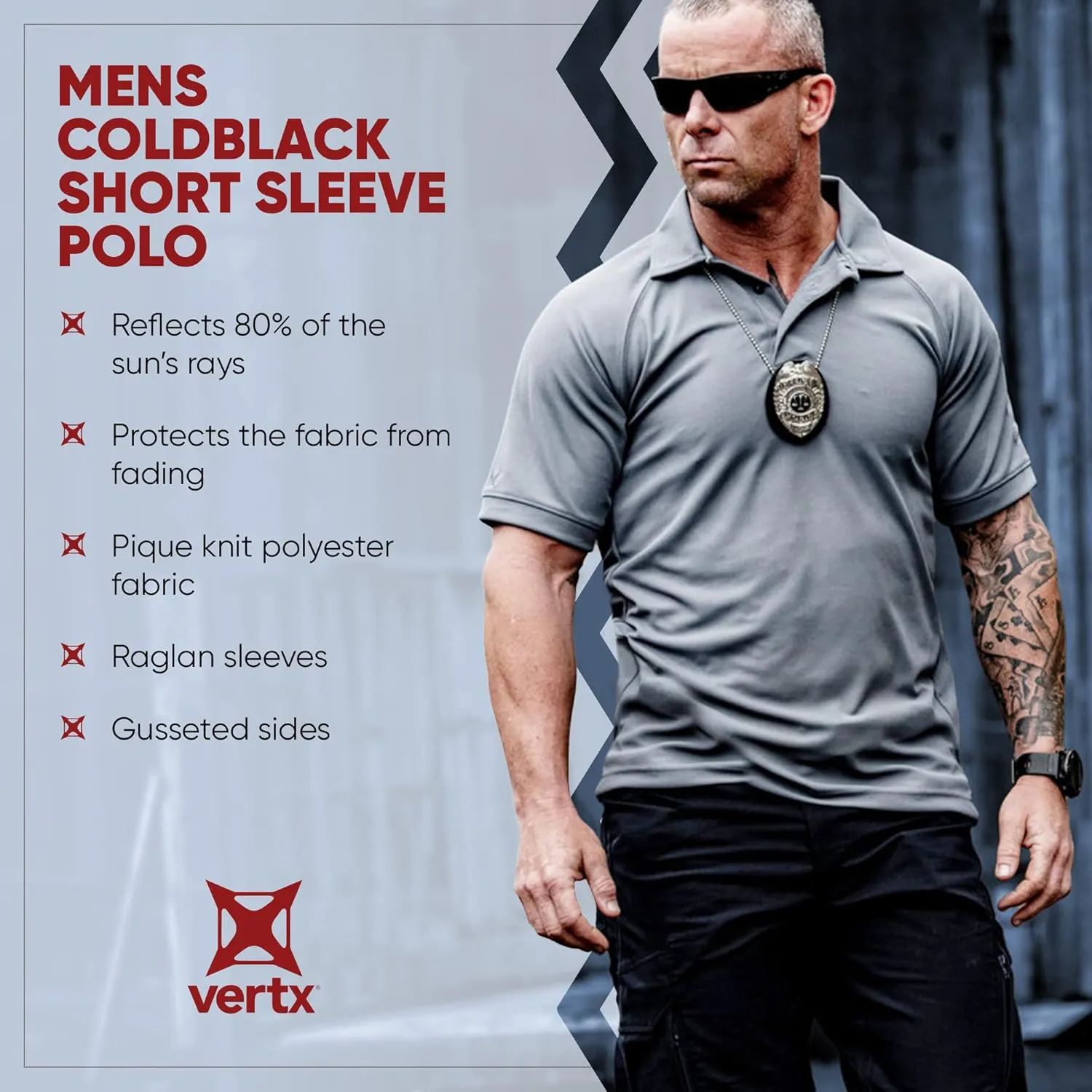 Vertx Mens Tactical Polo Shirt, Short Sleeve T-Shirt, Breathable, Temperature Regulating, for Police, Security, Relaxed Fit