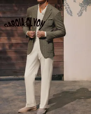 Vintage Mens Blazer Herringbone Tweed Wool Blend Suit Jackets Two Button Prom Business Wedding