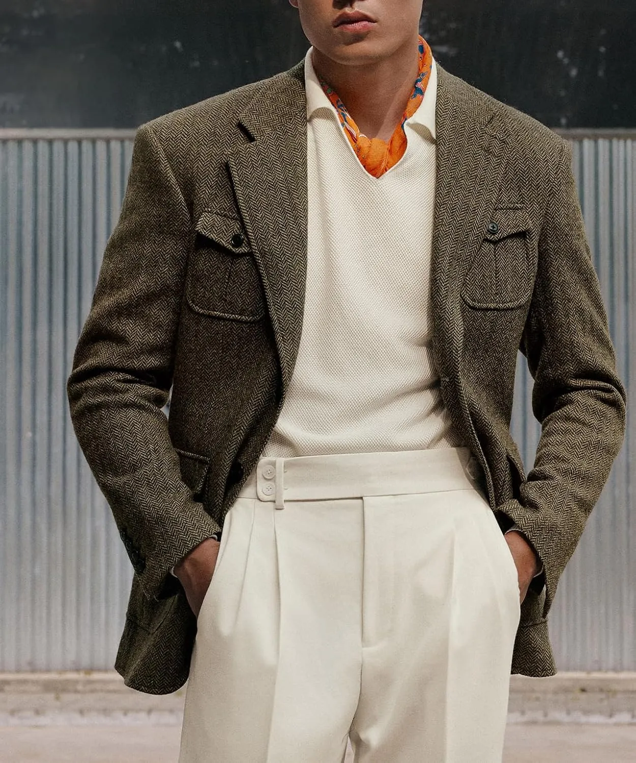 Vintage Mens Blazer Herringbone Tweed Wool Blend Suit Jackets Two Button Prom Business Wedding