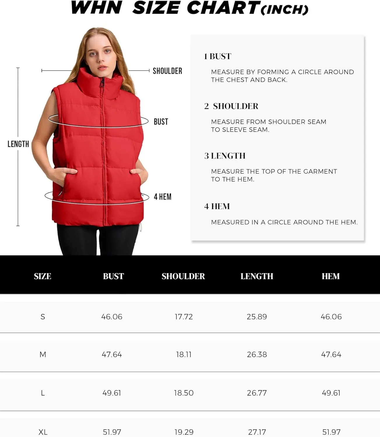WHN Womens Puffer Vest 2024 Winter Zip Up Oversized Padded Puffy Jacket Coat with Pockets