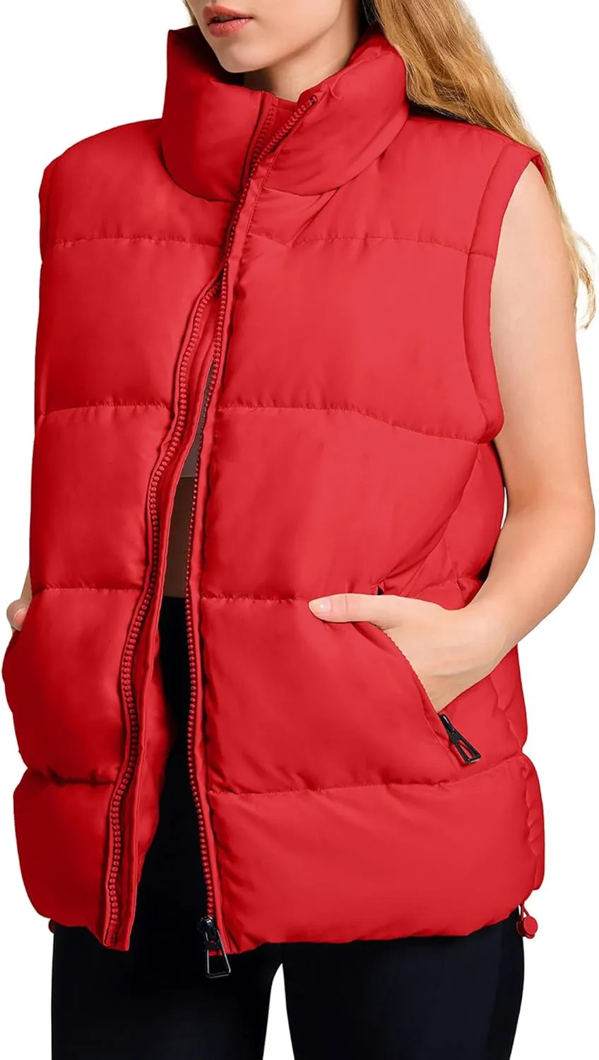 WHN Womens Puffer Vest 2024 Winter Zip Up Oversized Padded Puffy Jacket Coat with Pockets