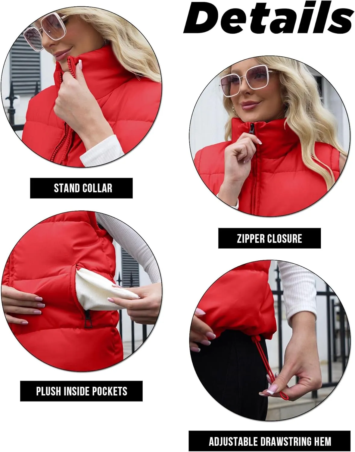 WHN Womens Puffer Vest 2024 Winter Zip Up Oversized Padded Puffy Jacket Coat with Pockets