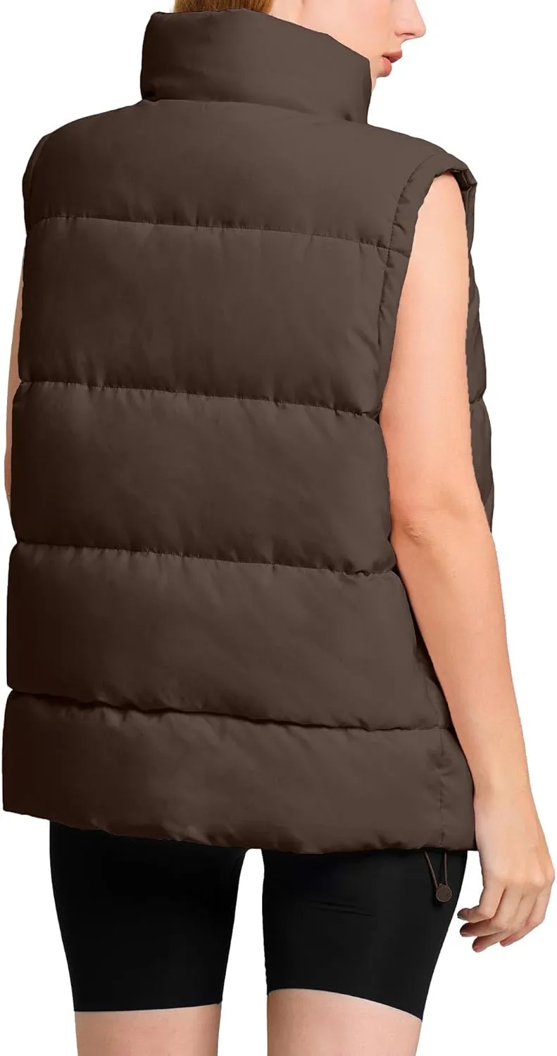 WHN Womens Puffer Vest 2024 Winter Zip Up Oversized Padded Puffy Jacket Coat with Pockets