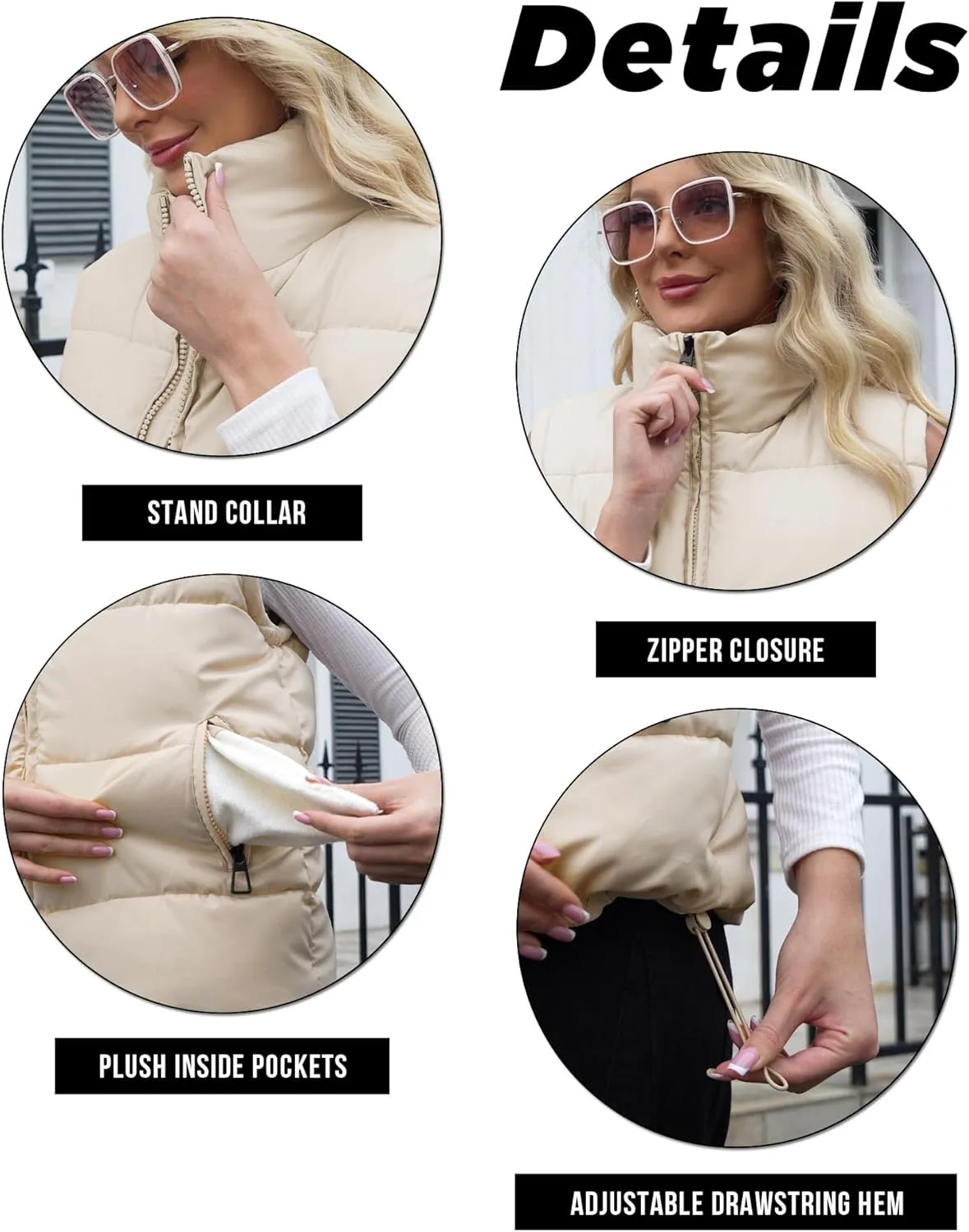 WHN Womens Puffer Vest 2024 Winter Zip Up Oversized Padded Puffy Jacket Coat with Pockets