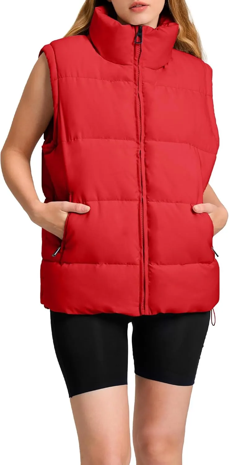 WHN Womens Puffer Vest 2024 Winter Zip Up Oversized Padded Puffy Jacket Coat with Pockets