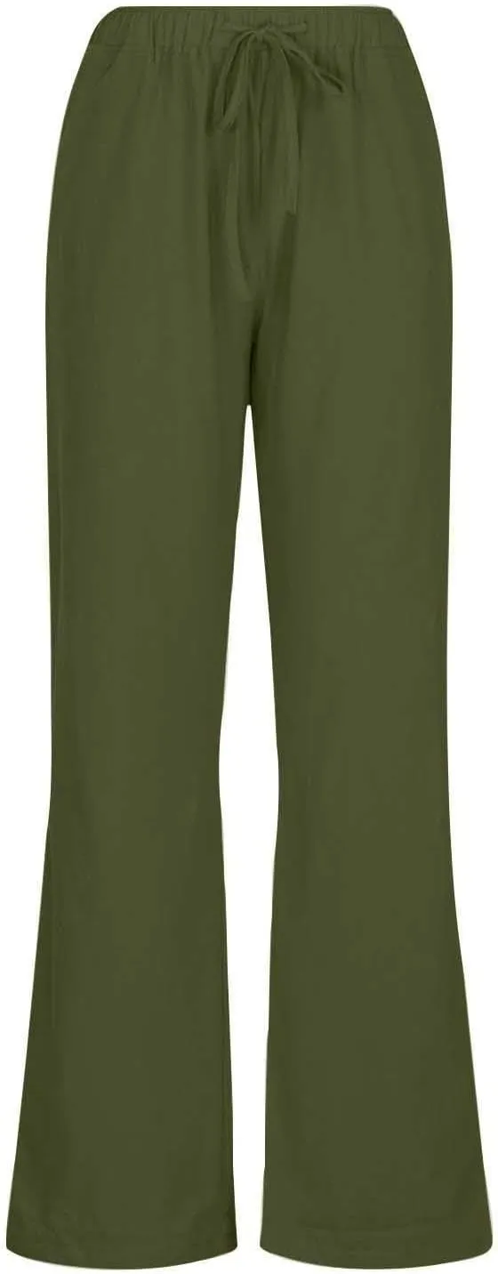 Wide Leg Linen Pants for Women Summer Boho Drawstring High Waist Casual Lounge Pant 2025 Beach Travel Vacation Outfits