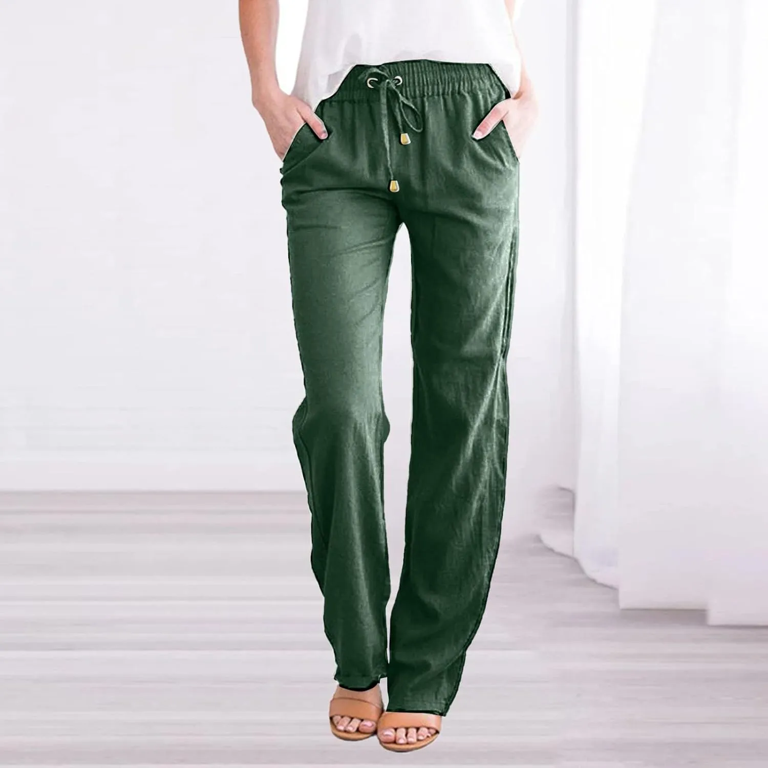 Wide Leg Pants for Women Winter Trending Sports Slacks with Pockets Solid Color Flare Leggings