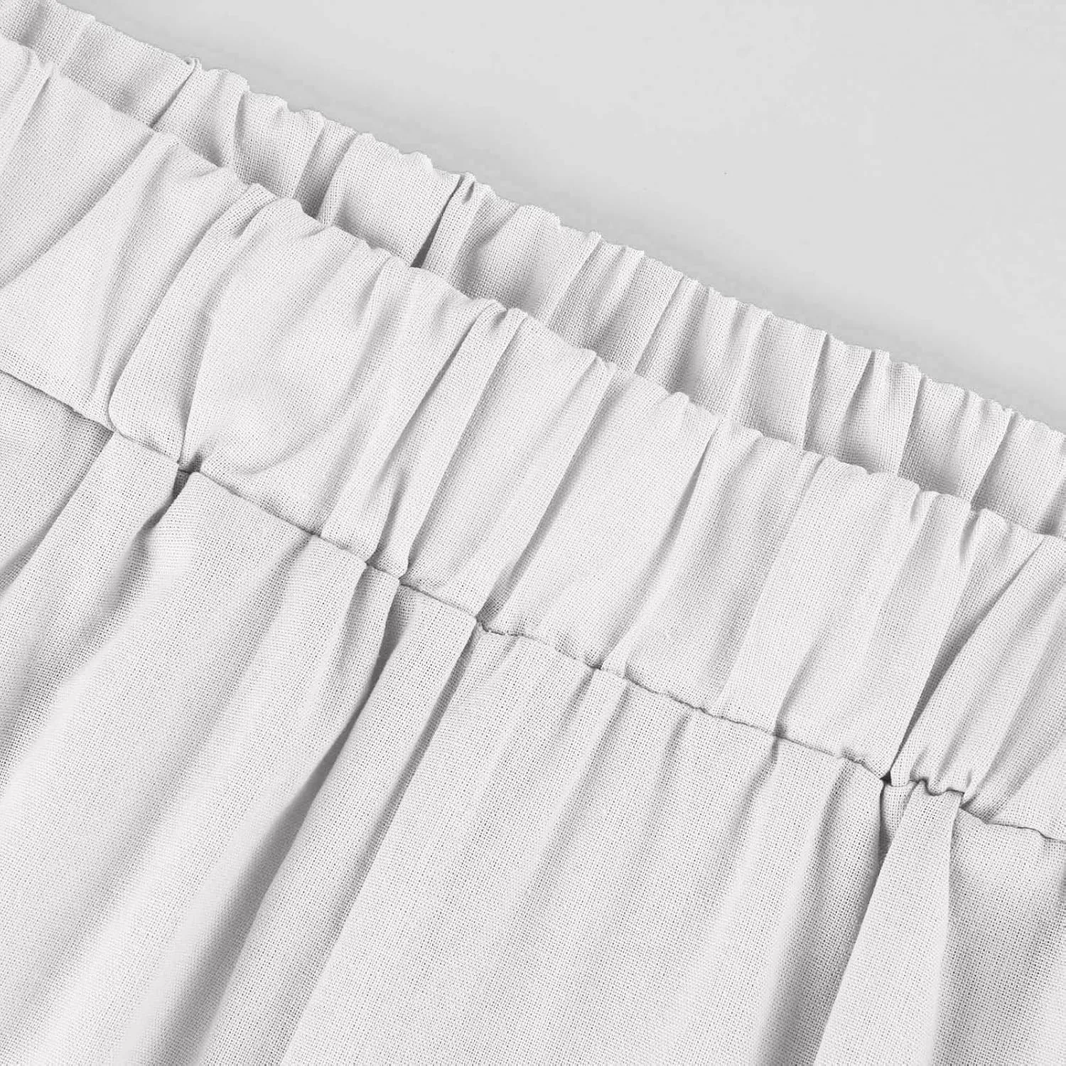 Wide Leg Pants Woman Casual Linen Elastic Waisted Pants Straight Loose Comfy Trousers Solid Sweatpants with Pocket