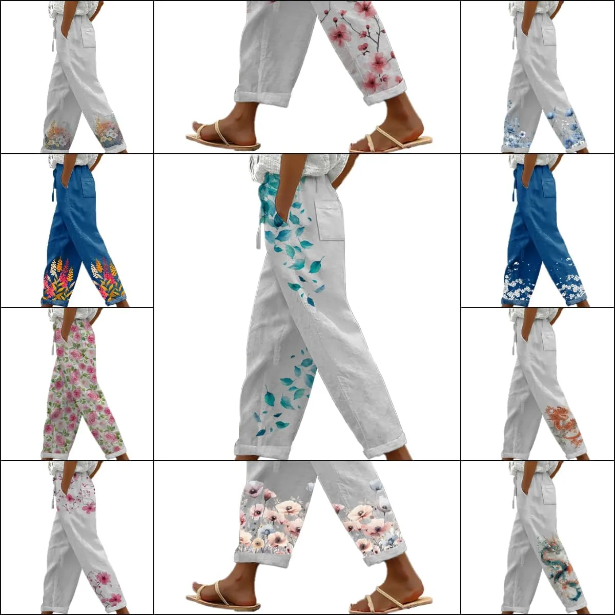 Wide Leg Pants Woman Comfy Loose Baggy Trousers Summer Drawstring High Waist Beach Palazzo Pants with Pockets
