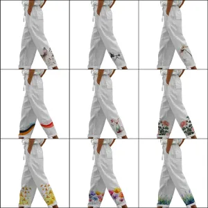 Wide Leg Pants Woman Comfy Loose Baggy Trousers Summer Drawstring High Waist Beach Palazzo Pants with Pockets