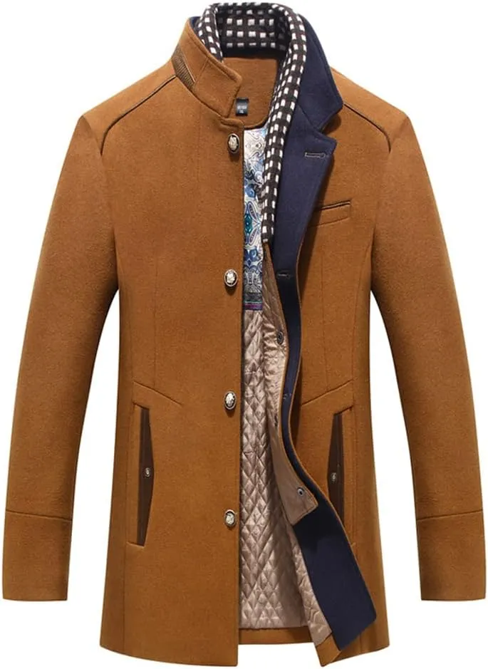 Winter Autumn Men's Wool Coats Casual Middle Long Scarf Collar Cotton-Padded Thick Warm Woolen Coat Male Trench Clothing