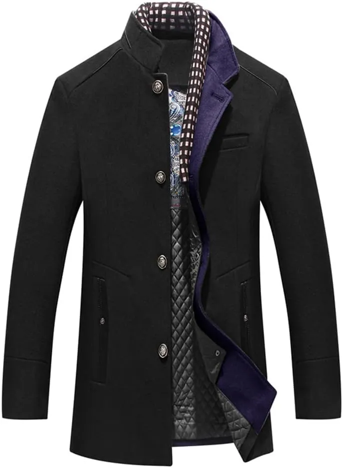 Winter Autumn Men's Wool Coats Casual Middle Long Scarf Collar Cotton-Padded Thick Warm Woolen Coat Male Trench Clothing