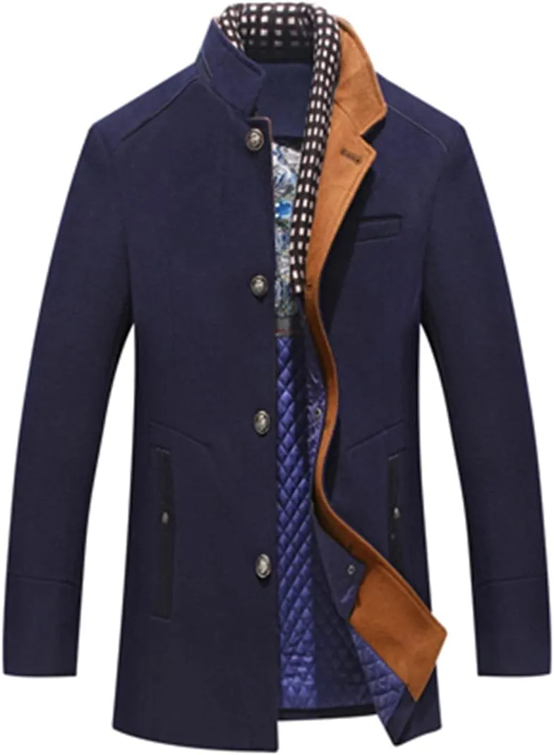 Winter Autumn Men's Wool Coats Casual Middle Long Scarf Collar Cotton-Padded Thick Warm Woolen Coat Male Trench Clothing