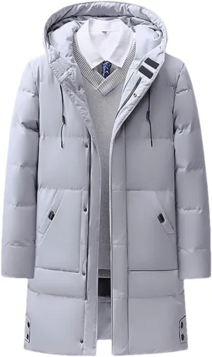 Winter Long Down Jacket For Men Cotton Padded Thickened Parkas Mens Solid Color Windproof Coat