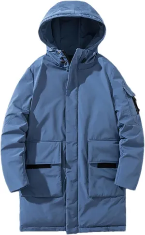 Winter Long Parkas Men Coat Warm Cotton Padded Jacket For Thicken Casual Hooded Black Windbreaker