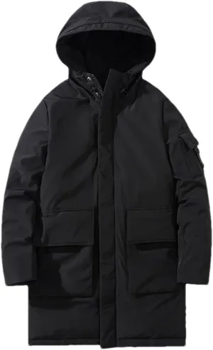 Winter Long Parkas Men Coat Warm Cotton Padded Jacket For Thicken Casual Hooded Black Windbreaker