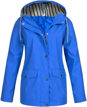 Wkishenl Plus Size Rain Jackets For Women With Hood Waterproof Lightweight Trench Coats Outdoor Hiking Wind Breaker Raincoats