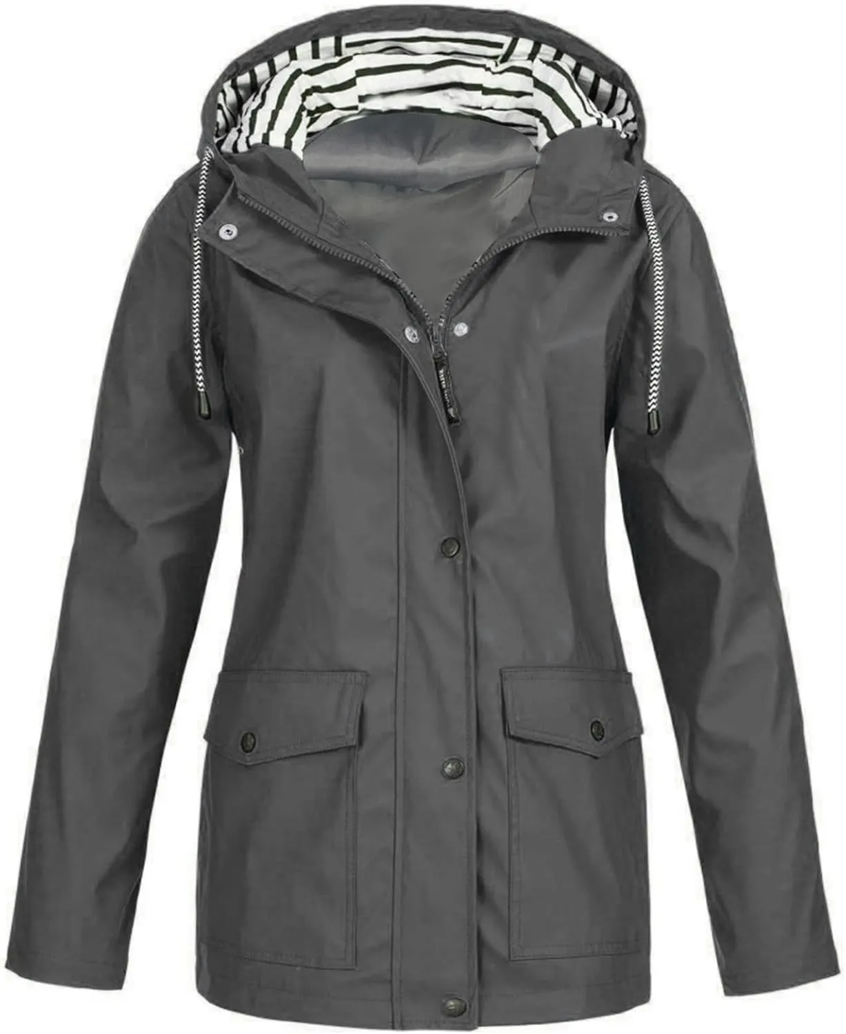 Wkishenl Plus Size Rain Jackets For Women With Hood Waterproof Lightweight Trench Coats Outdoor Hiking Wind Breaker Raincoats