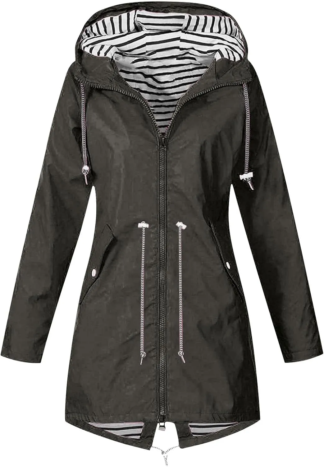 Wkishenl Rain Jacket Women Travel Waterproof Long Rain Coats Lightweight Hooded Windbreaker Trench Coats for Outdoor