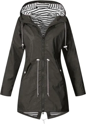 Wkishenl Rain Jacket Women Travel Waterproof Long Rain Coats Lightweight Hooded Windbreaker Trench Coats for Outdoor